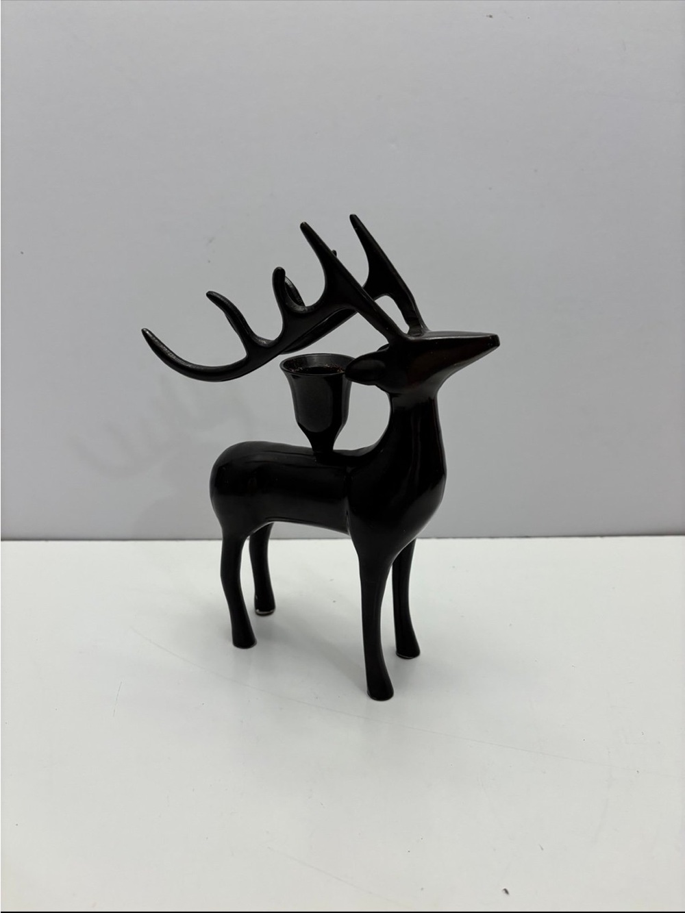 Black Heavy Metal Deer Candle Holder Figurine